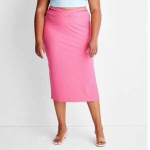 Future Collective Pink Cross Waist Knit Ribbed Midi Skirt